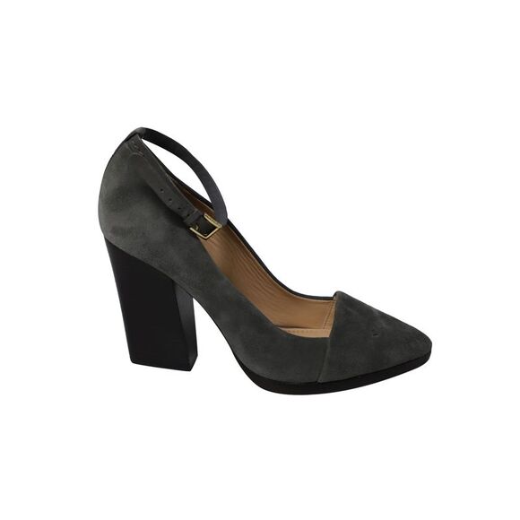 Tory Burch Block Heel Pumps in Grey Suede